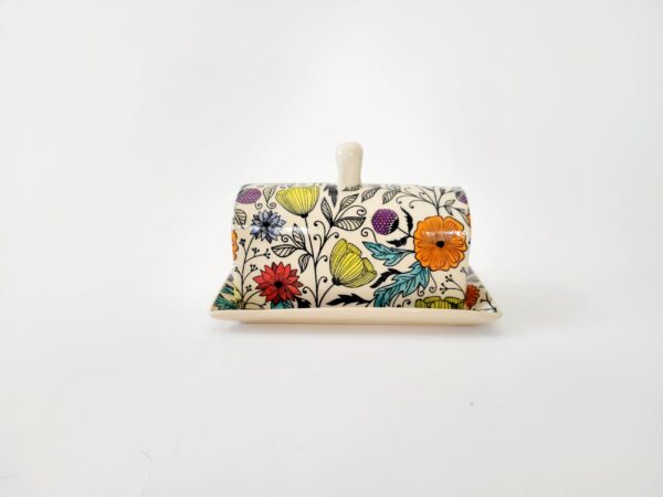 Butter Dish With Doodle Flowers