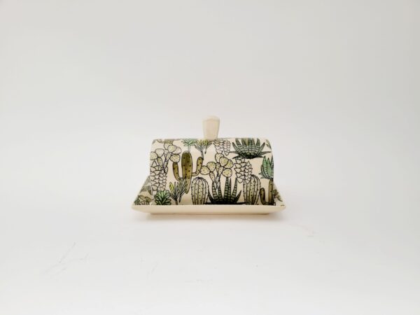 Butter Dish With Painted Cactus